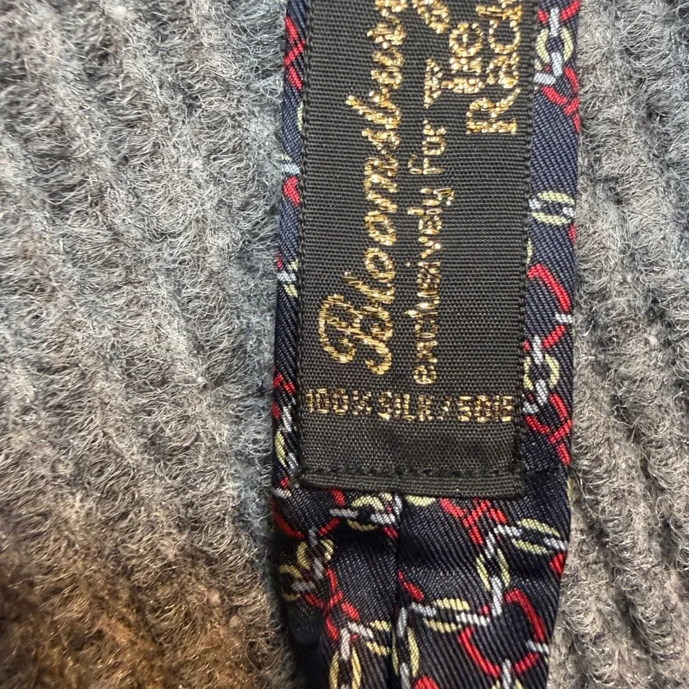 Vintage Bloomsbury Mens Silk Bow Tie Navy Red White Chain Link Made Italy